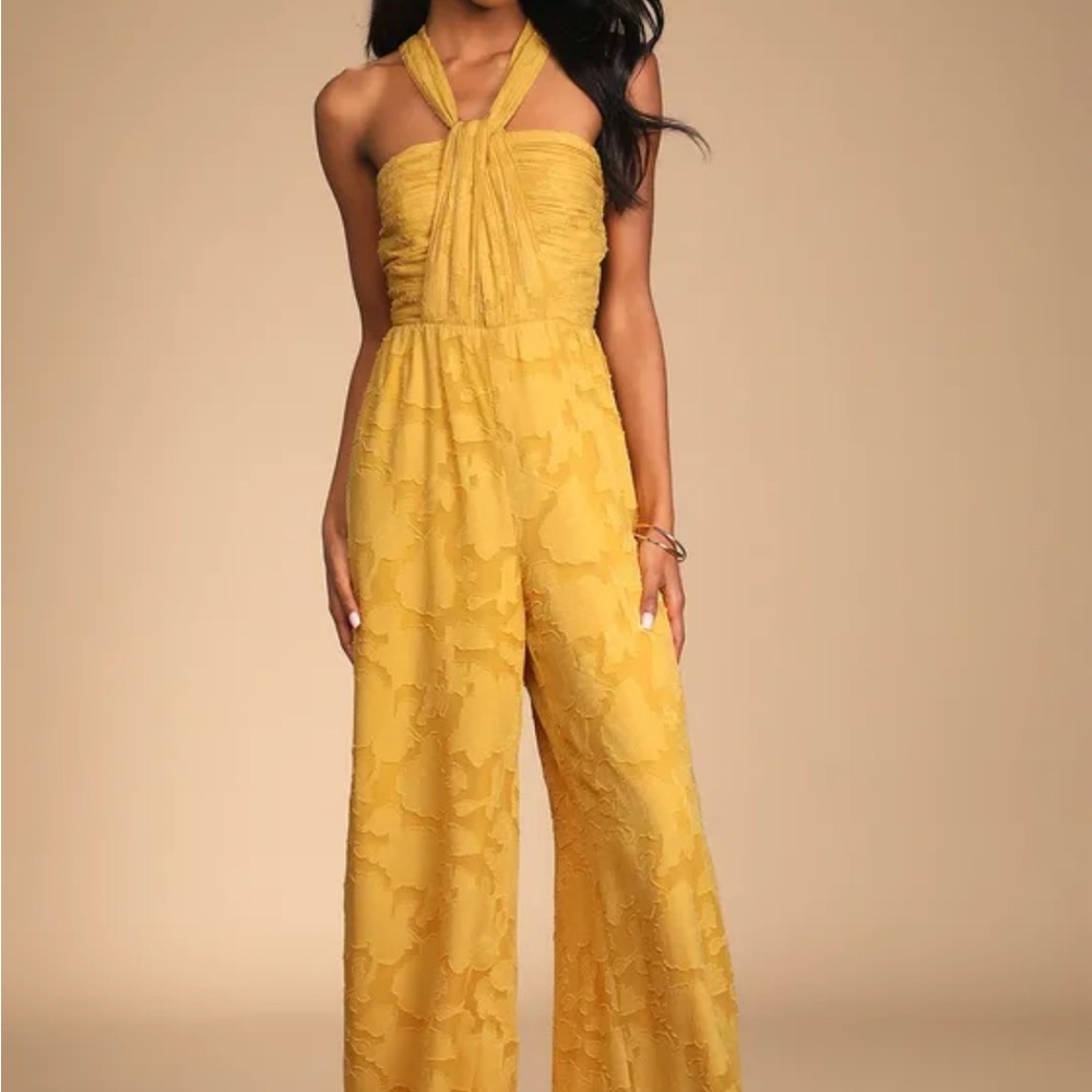 Yellow floral burnout chiffon jumpsuit